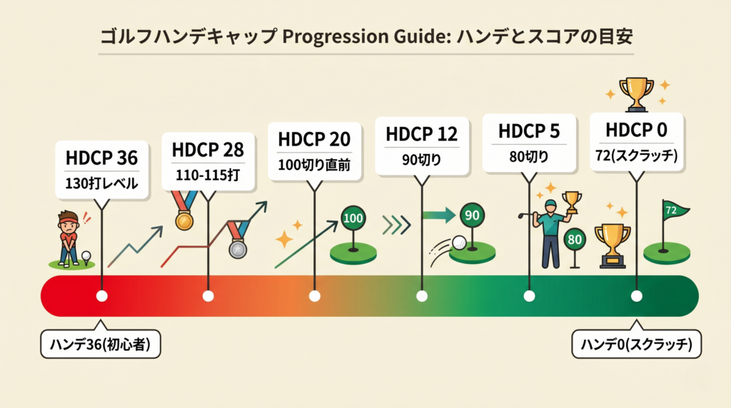 ハンデキャップ値と平均スコアの対応関係を示すスケール図
