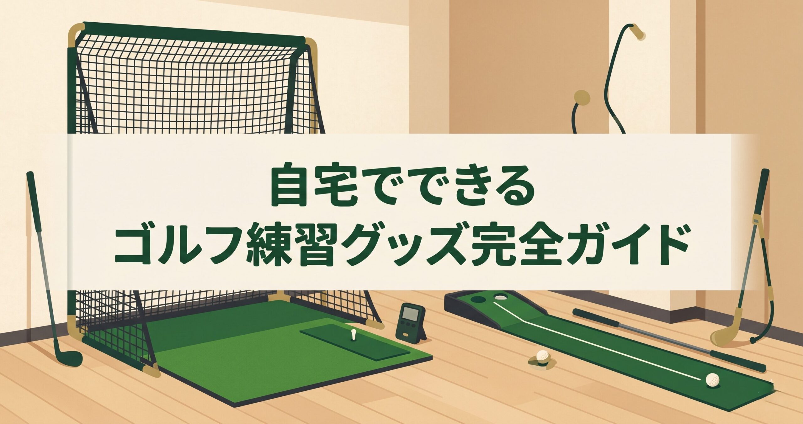 自宅でできるゴルフ練習グッズ完全ガイド｜室内で上達する道具を紹介する記事のアイキャッチ画像