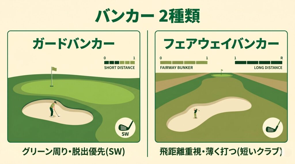 ガードバンカーとフェアウェイバンカーの位置・距離・推奨クラブの違い