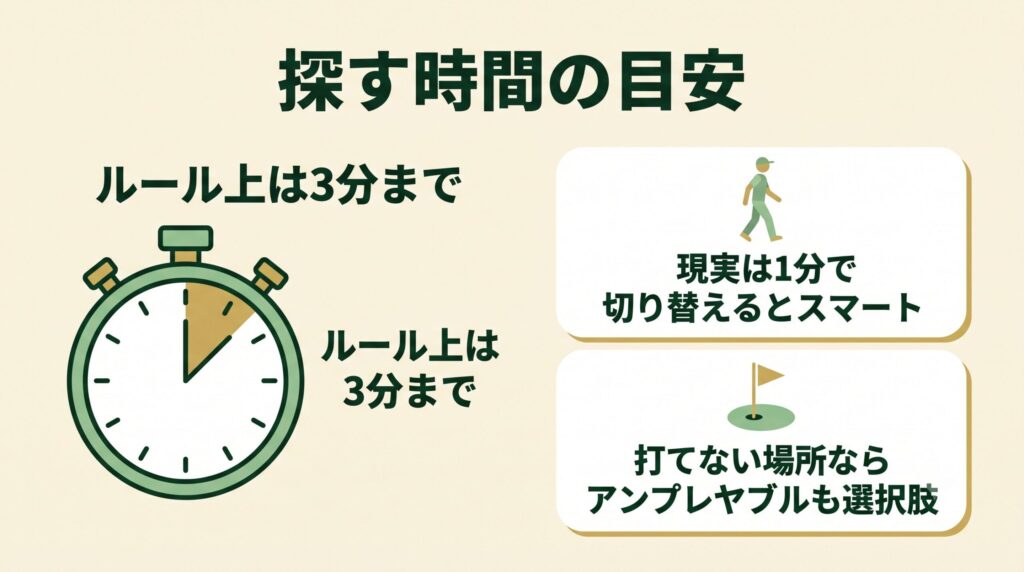 ロストボールの3分ルールと探す時間の目安をまとめた図解