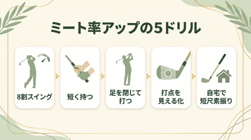 ミート率を上げる5つの練習ドリルの流れをまとめた図解